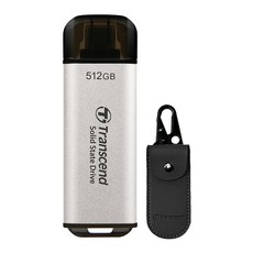 Transcend 創見 超小型USB-C外接SSD ESD300+專用收納包組, 銀, 512GB