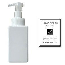 아루아 욕실 주방 사각 디스펜서 거품펌프 450ml + 핸드워시 스티커 세트, 화이트(거품펌프), 1세트