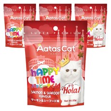 아타스캣 고양이 해피타임 연어 앤 씨푸드 건식사료, 60g, 4개