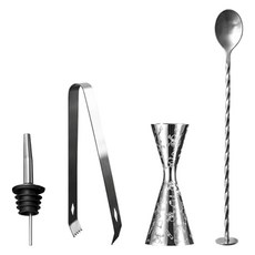 칼딘 홈 텐딩 칵테일 더블 사이드 지거 30 / 60ml + 푸어러 + 바스푼 + 얼음 집게 세트, 실버 스컬(지거), 1세트