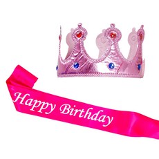 PARTYSHOW 公主海綿皇冠生日肩帶套裝, 粉紅色(皇冠)+紫紅色(肩帶), 1組