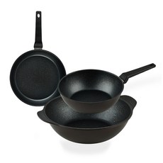 퀸센스 디너 후라이팬 3종 세트, 브라운, 후라이팬 24cm x 2p + 파티웍 28cm, 1세트