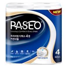 PASEO 優質豪華4層天然紙漿廚房紙巾, 130張, 4個