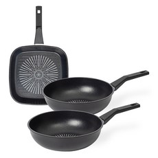 인터쿡 클래식 3종 세트 3개, 블랙, 1세트, 사각팬 27cm + 궁중팬 28cm 2p