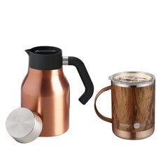 아소부 보온보냉 핸드드립 세트 360ml, 핸들서버 코퍼 1L + 얼티밋 머그컵 우드 360ml, 1세트