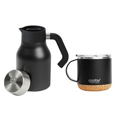 아소부 보온보냉 핸드드립 세트 490ml, 핸들서버 블랙 1L + 인피니트 머그컵 블랙 490ml, 1세트