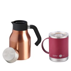 아소부 보온보냉 핸드드립 세트 360ml, 핸들서버 코퍼 1L + 얼티밋 머그컵 버건디 360ml, 1세트