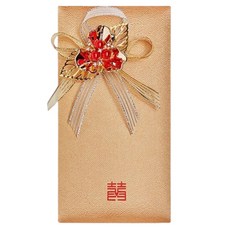 Maket Gamseong 紅色信封緞帶裝飾信封金波金葉珍珠花, 1個