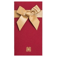 Maket Gamseong 紅色信封緞帶裝飾信封深紅色金色緞帶, 1個