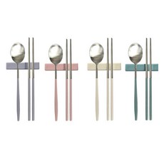 프렐류드 다비데 4인 수저 + 수저받침 세트, 인디핑크, 아이보리, 블루그레이, 그린, 숟가락 4p + 젓가락 4p + 수저받침 4p, 1세트