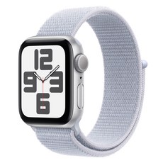 Apple 정품 2024 애플워치 SE 2세대 알루미늄 케이스, 40mm, GPS, 실버 / 블루 클라우드 스포츠 루프, Loop