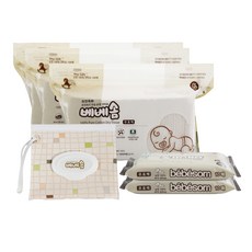 베베솜 순면 건티슈 10매 x 2p + 100매 x 3p + 지퍼백 세트 4, 60g, 1세트