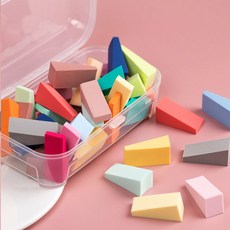 블루무역 대용량 메이크업 삼각퍼프 50p + 케이스 세트, 1세트, 혼합색상