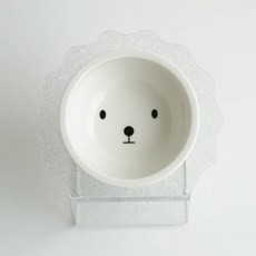 매기앤보 강아지 비숑 스탠드 경사 식기 Medium+ 17cm + 도기 세트, 펄, 1세트