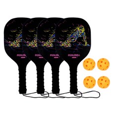 Pickleball 專業球拍 2p + 球 2p 套裝, 黑色(球拍)，隨機出貨(球), 2組