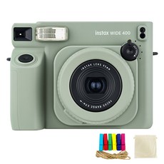 FUJIFILM 富士 instax 寬幅400鼠尾草綠色即時相機+絨布袋+彩虹樹裝飾套裝, 寬400, 1組