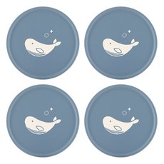 플라이토 실리콘 프린팅 라운드 컵받침 10.5cm, 고래 마린블루, 4개