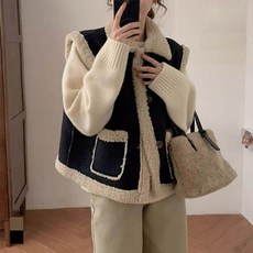 앤드스타일 여성용 리로사 무스탕 카라 심플 베스트 자켓 263732