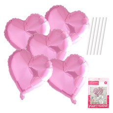 파티쇼 하트 은박 풍선 45cm 5p + 빨대 5p 세트, 파스텔핑크(풍선), 1세트 파스텔핑크(풍선), 1세트