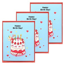 반짝 팝업 카드, 리본케익생일축하, 3개