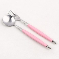 몽블랑 큐티 커트러리 티스푼 티포크 세트 핑크, 1세트, 티스푼 + 티포크