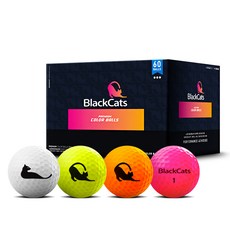 블랙캣츠 프리미엄 컬러혼합 골프공 2피스, 화이트, 오렌지, 그린, 핑크, 60개입, 1개 화이트, 오렌지, 그린, 핑크, 60개입, 1개