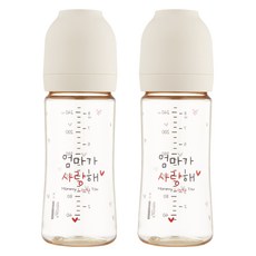해님 유아용 낫싱 올인원 PPSU 엄마가 사랑해 젖병 트윈팩, 크림 화이트, 250ml, 2개