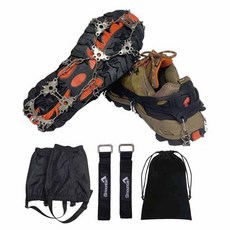 Elmountain 23點鍊條冰爪+束帶+緊身褲套組, 黑色