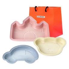 LE CREUSET 午餐盤 3種+購物袋 L組, 1組, 沙丘色、乳粉紅、海岸藍(盤）, 3個盤子+購物袋