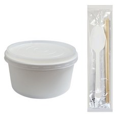 생활을그리다 무인쇄 종이용기 1.2L + 뚜껑 + 대나무 젓가락 + 스푼 세트, 1개, 25세트