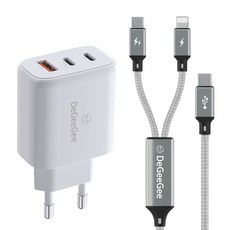 디지지 GaN 65W 3포트 PD PPS 초고속 충전기 + C타입 8핀 2라인 PD 초고속고속 멀티 케이블 0.7m, 화이트(충전기), 메탈실버(케이블), 1세트