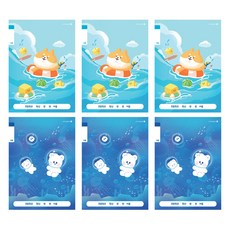 morning glory 填充筆記本 小學1-2 無題 14行 2種*3入組 A, 1組, 狗狗玩水,好溫柔溫柔