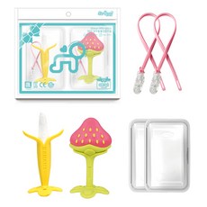 앙쥬 베스트 치발기 2종 세트, 바나나 치발기 + 3D딸기 치발기 + 스트랩 2p + 케이스2p, 혼합색상, 1세트
