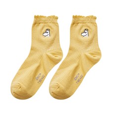 ONEDER 旺達棉品 姆明系列 女童款刺繡襪 台灣製, 大頭黃, 22~26