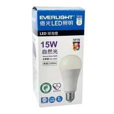 EVERLIGHT 億光 LED 球泡燈, 15W, E27, 100-240V, 1個, 自然光