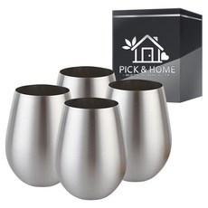 Pick&Home高級不鏽鋼304紅酒杯 銀色, 4個, 532ml