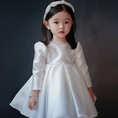 베베몽스토리 여아용 새틴 웨딩 긴팔 원피스