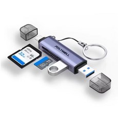 POLYWELL 寶利威爾 USB3.1 micro SD/microSD USB擴充 Type-C+A 3合1讀卡機, 1個, 深空灰, DDS009-02