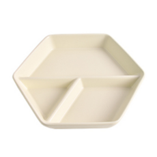 Homely Zakka 北歐六角型陶瓷分隔餐盤 奶油黃 23cm 3格分隔餐盤, 1個
