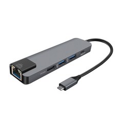 ANTIAN Type-C 五合一多功能轉接器 HUB集線器 網路轉換器 傳輸擴充擴展塢 HDMI/USB3.0轉接頭/mac擴展塢 OT-UC920 灰色, 1個
