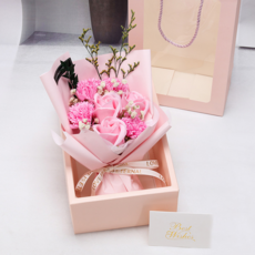 Mini 嚴選 康乃馨玫瑰滿天星燈串花束, CN0411-P 粉色