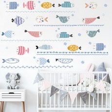 ins 歐風壁貼系列 裝飾貼紙, 90 x 30cm, c093, 可愛卡通魚造型壁貼，輕鬆DIY改造居家風格