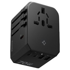 슈피겐 해외 여행용 초고속 멀티 어댑터 5포트 충전 70W Gan USB PD PPS + 파우치 세트 블랙 ACH08941, 1개