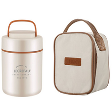 LECREFAU 美味時光保溫湯罐500ml附餐具+餐袋,米白色,保溫便當盒, 湯罐, 1組