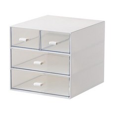 收納部屋 日式桌面抽屜盒 4格, 白色/透明色, 桌面收納好幫手, 1個