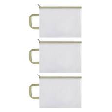 루이노리브 A4 방수 휴대용 메쉬 지퍼백 35 x 26 cm, 카키, 3개