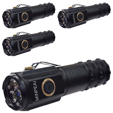 明沛 P40 LED 職人35W 大功率手電筒 MP3209 (黑色, 4入) - USB充電, 五種亮度選擇, 磁吸設計, 生活防水, 4個
