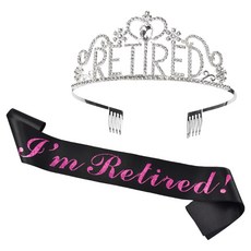 비에이비오 은퇴 퇴사 기념 I am retired 파티 티아라 + 베너 세트, 혼합색상, 1세트