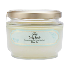 SABON 身體磨砂膏 白茶 320g,溫和去除角質,植物精油滋潤,使肌膚光滑,男女適用, 1罐
