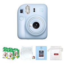 FUJIFILM 富士 instax 拍立得粉彩藍+底片100入+透明保護殼+馬卡龍2層相冊 隨機出貨+Logo收納包 隨機出貨組合 instax mini 1, 1套, 一次成像迷你 12